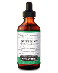 Herbalogic Quiet Mind drops bottle front view promotes calm focus for busy days.