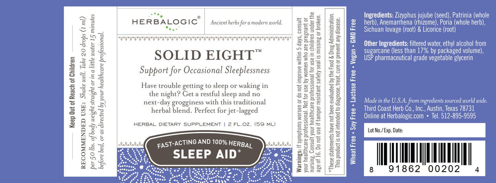 Herbalogic Solid Eight liquid drops dropper application eases before-bed routine