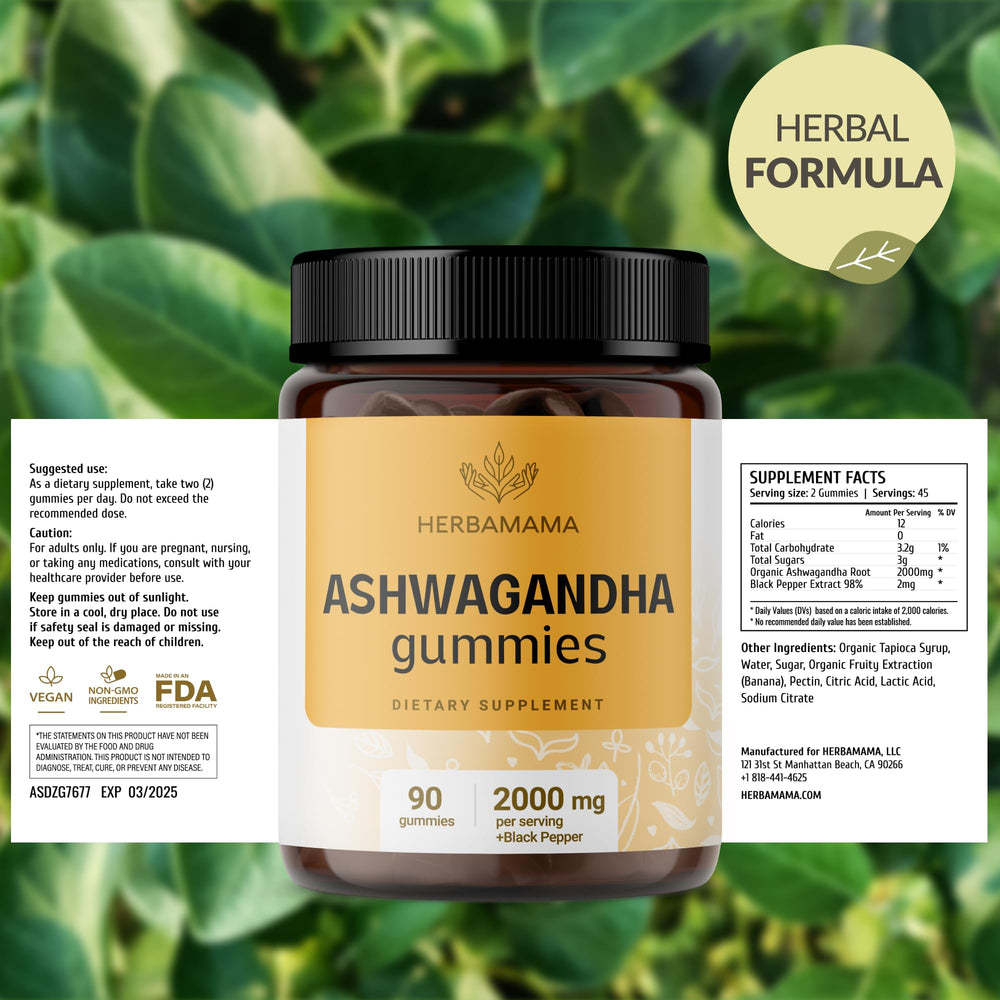 HERBAMAMA Ashwagandha Gummies on-the-go packaging ideal for travel or bag.