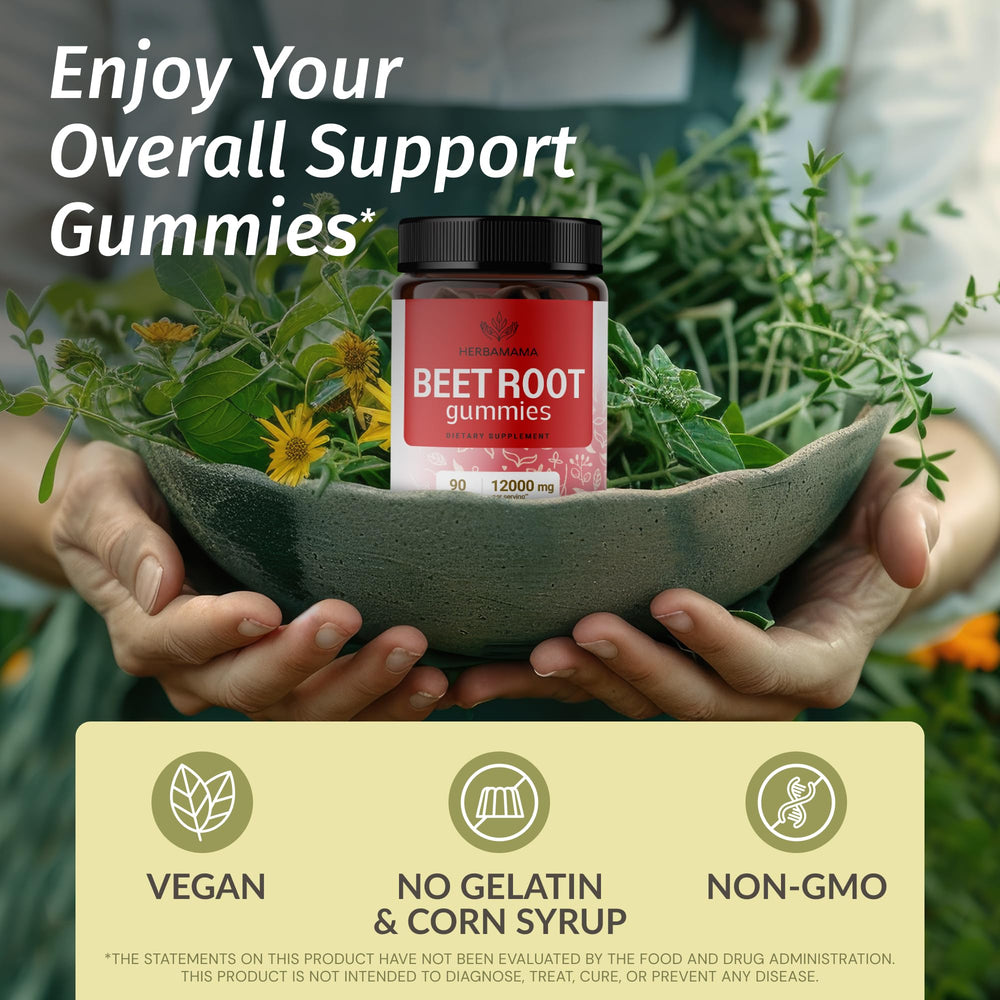 HERBAMAMA Beet Root Gummies listing black pepper extract for absorption