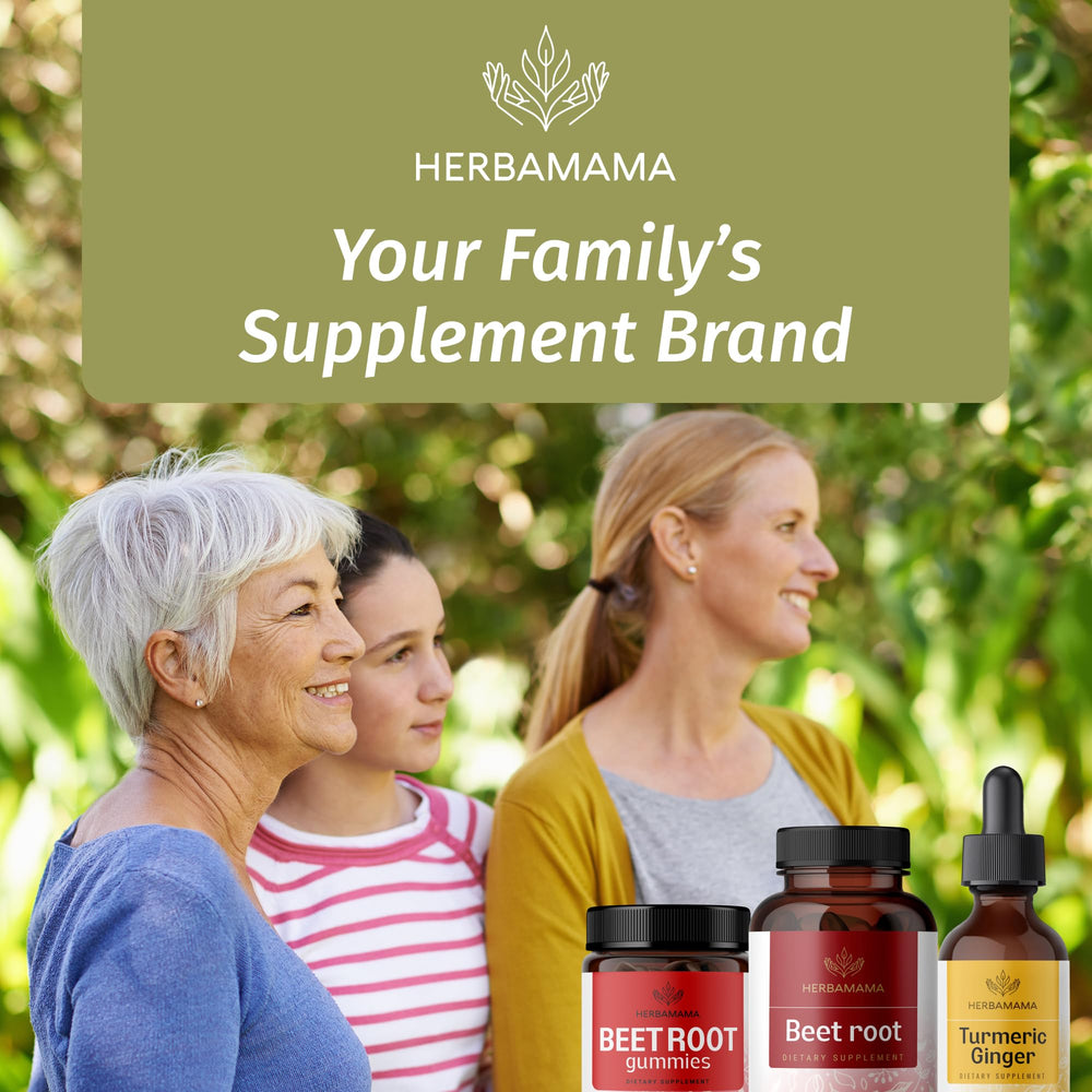 HERBAMAMA Beet Root capsules in glass with water for daily use.