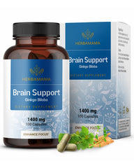 HERBAMAMA Brain Support bottle with capsules for daily focus.