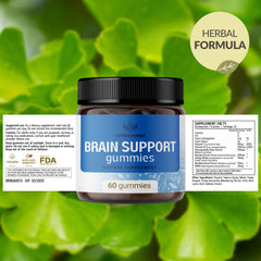 HERBAMAMA Brain Support packaging and gummies highlighting vegan and non-GMO claim