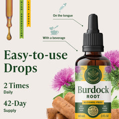 HERBAMAMA Burdock bottle on a shelf in natural light, showcasing a non-GMO wellness option.
