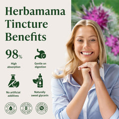 HERBAMAMA Burdock root tincture dropper close-up for quick tongue administration.