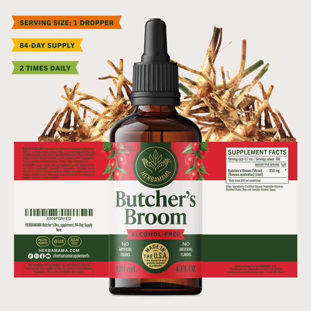 Liquid absorption concept with HERBAMAMA Butcher's Broom Root Drops.