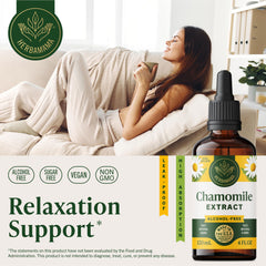 HERBAMAMA Chamomile tincture dropper-drops close-up for fast absorption and relaxation.