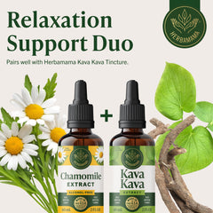 HERBAMAMA Chamomile tincture vegan ingredients image suggests alcohol-free option.