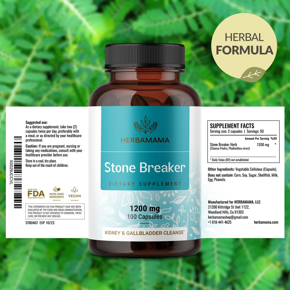 Herbamama Chanca Piedra capsules next to a notebook for routine wellness.