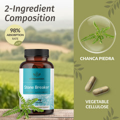 Herbamama Chanca Piedra capsules on a clean surface highlighting vegan capsules.