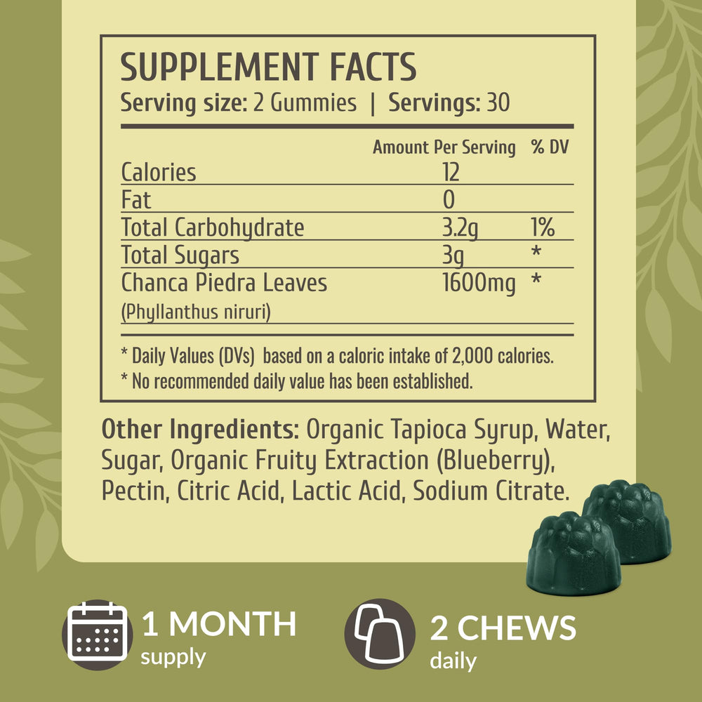 Blueberry-flavored HERBAMAMA Chanca Piedra gummies ideal for daily wellness.