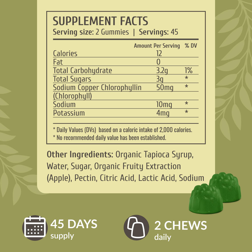 HERBAMAMA Chlorophyll Detox Gummies apple-flavored chews for convenient daily intake