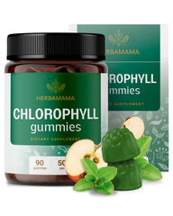 HERBAMAMA Chlorophyll Detox Gummies bottle front with apple-flavored chews for daily use