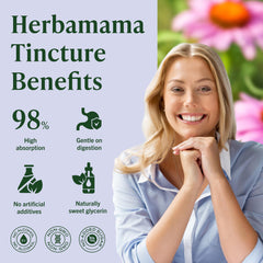 Detailed view of Herbamama Echinacea tincture bottle highlighting its smooth liquid
