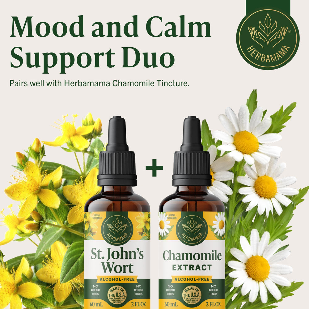 HERBAMAMA fast-absorption drops shown in use for quick calming effect.