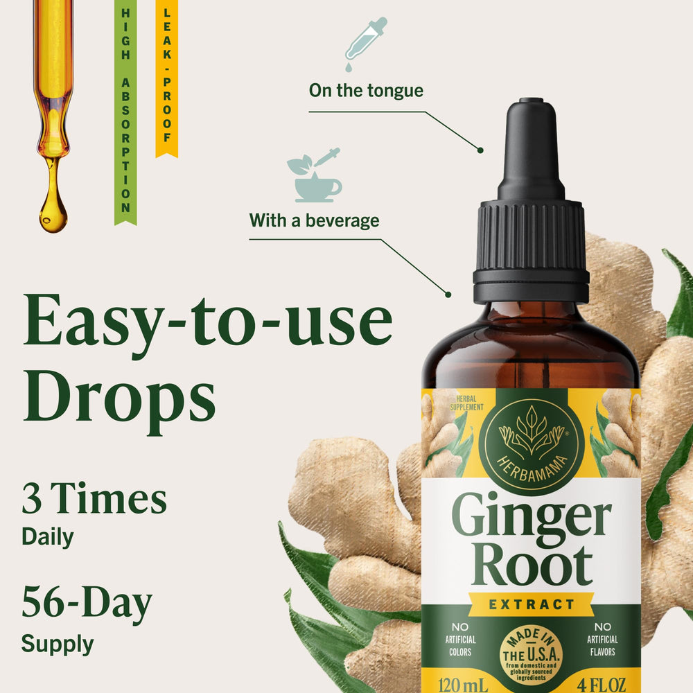 HERBAMAMA Ginger Drops alcohol-free formula supports vegan lifestyle.