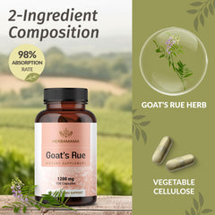 HERBAMAMA Goat's Rue Capsules in a daily-use scene beside a glass of water.