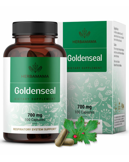 HERBAMAMA Goldenseal Root Capsules bottle for convenient daily immune and respiratory support