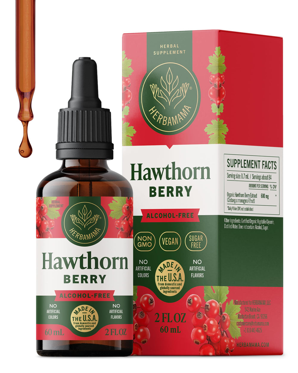 HERBAMAMA Hawthorn Drops bottle front for easy daily use