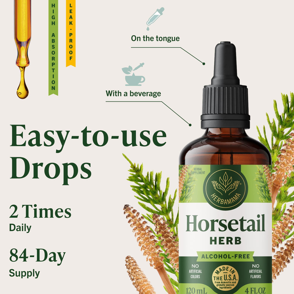 HERBAMAMA Horsetail Drops serving suggestion for easy daily use.
