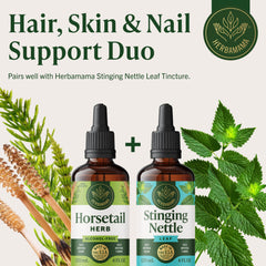 HERBAMAMA Horsetail Drops vegan formula without alcohol or sugar.