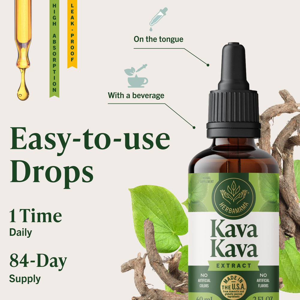 Dropper delivering drops under the tongue for quick calming feel.