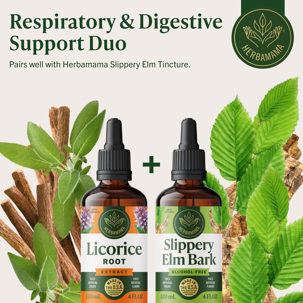 HERBAMAMA licorice root drops ingredients label showcases three ingredient formula licorice glycerin water