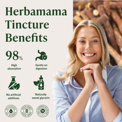 HERBAMAMA licorice root drops label close up highlights ingredients and vegan formulation