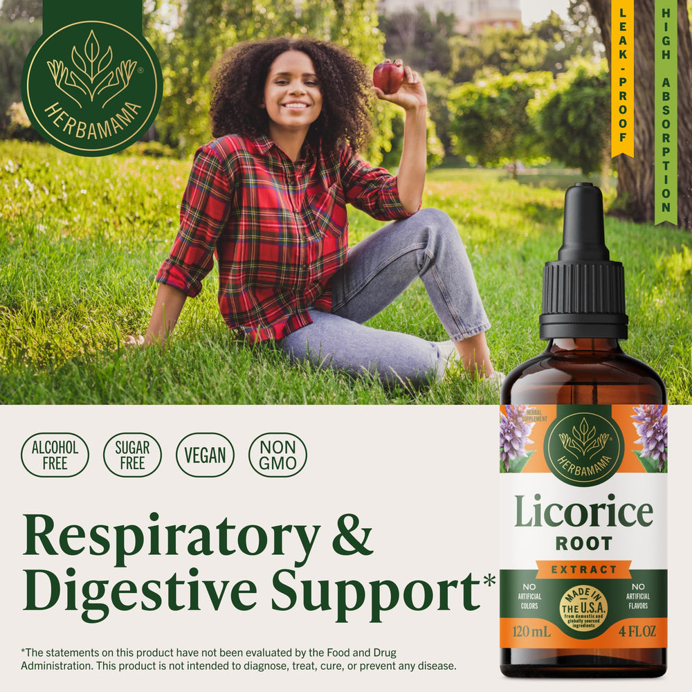 HERBAMAMA licorice root drops dropper enables easy dosing and quick absorption