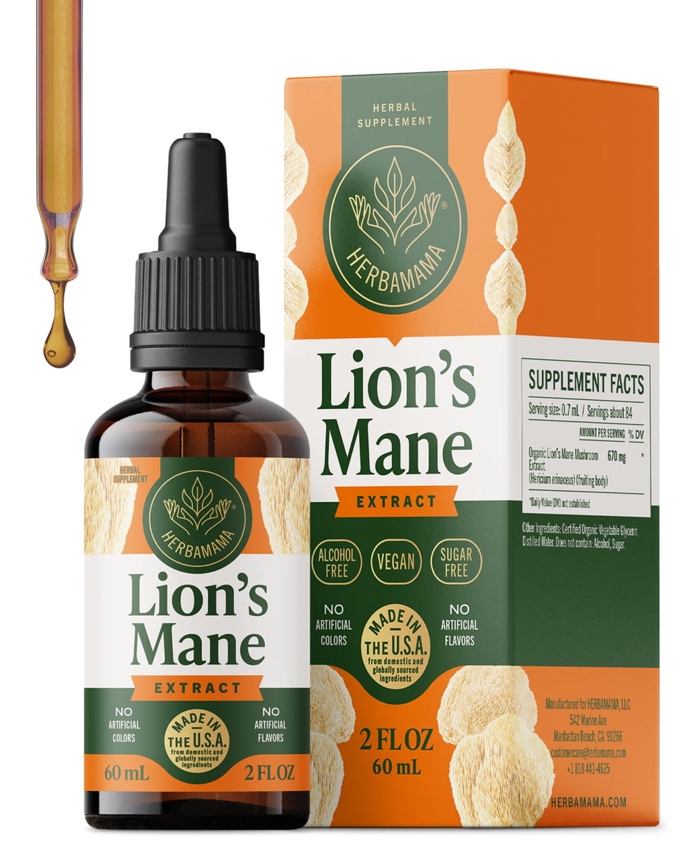 Herbamama Lions Mane tincture bottle for daily brain support.