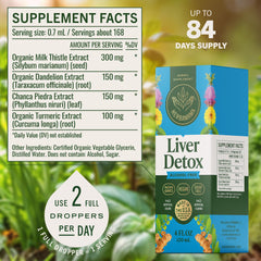 HERBAMAMA Liver Detox Drops label closeup with ingredient details.