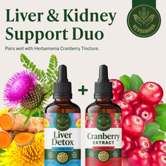 HERBAMAMA Liver Detox Drops vegan label closeup for plant-based formula.