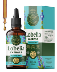 Herbamama Lobelia tincture bottle for vegan, alcohol-free lung support and easy dosing.