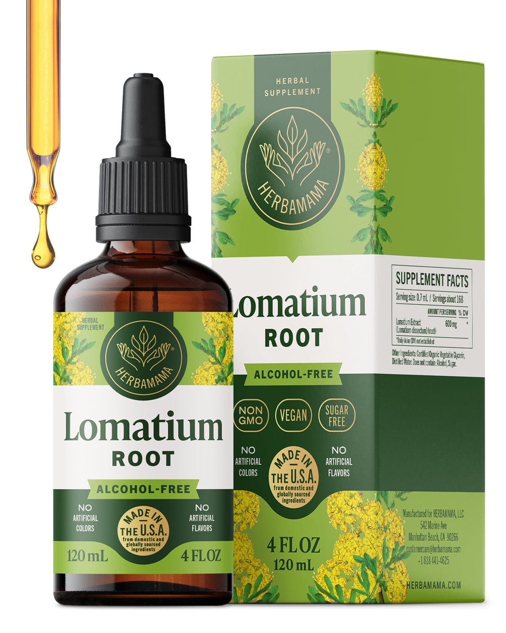 HERBAMAMA Lomatium tincture bottle prepared for daily lung support.