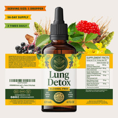 Bottle label shows 56-day supply of HERBAMAMA Lung Cleanse Drops.