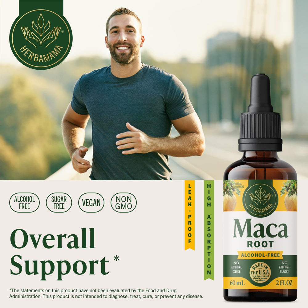 Herbamama Maca drops dropper ready for precise everyday dosing.