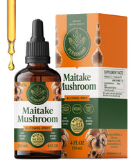 HERBAMAMA Maitake tincture bottle with label promotes vegan immune support.