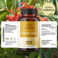 Herbamama mastic gum label shows dosage guidance for daily use.