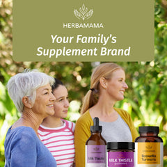 Ingredients list hints at milk thistle and blueberry flavor in HERBAMAMA gummies.