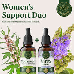 HERBAMAMA Motherwort bottle with glycerin visual for clean, alcohol-free formula.