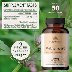 Lifestyle shot showing vegan non-GMO HERBAMAMA capsules on a clean desk