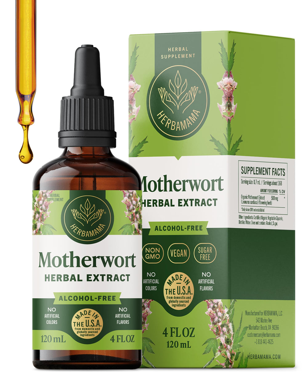 Herbamama Motherwort tincture bottle front view for calming daily use.