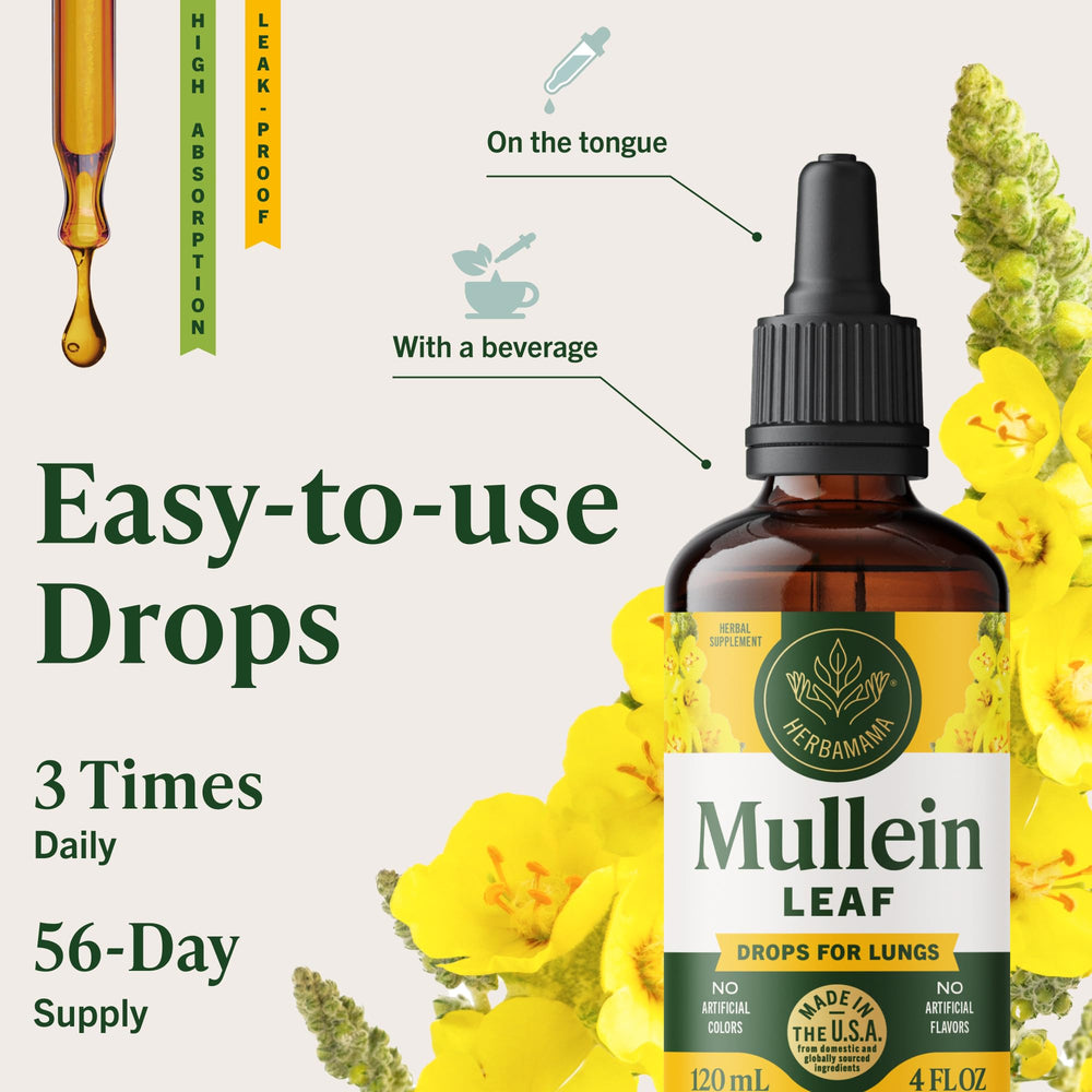 HERBAMAMA Mullein Drops non-GMO and sugar-free packaging