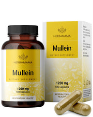HERBAMAMA Mullein Leaf Capsules bottle for convenient daily lung support.
