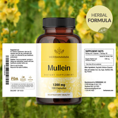 HERBAMAMA Mullein Leaf Capsules with glass of water for effortless daily intake.