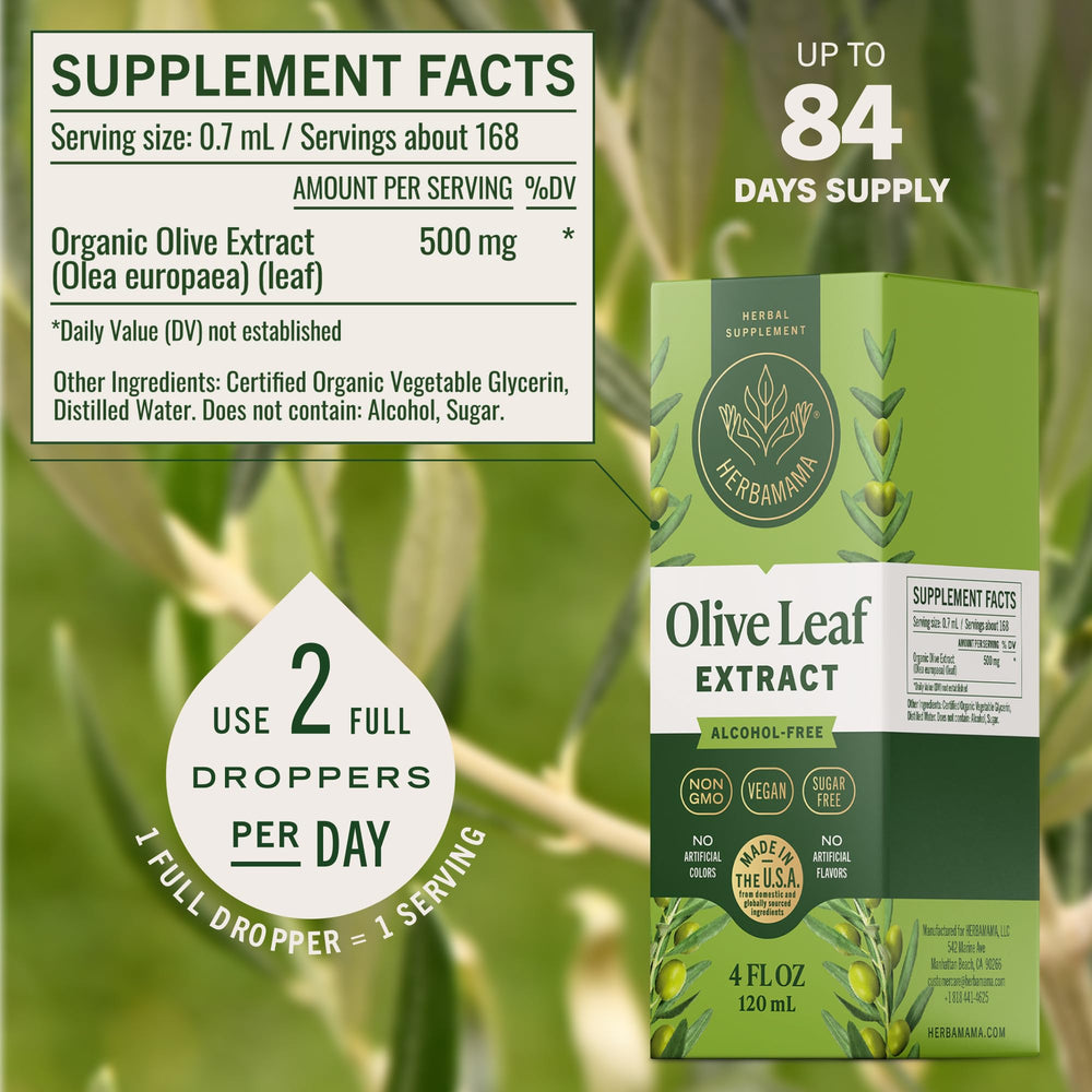 Amber bottle of Herbamama olive leaf extract protects potency