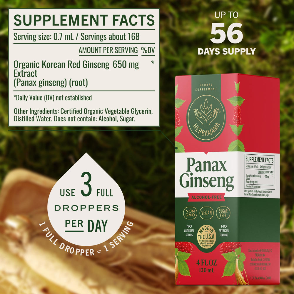 HERBAMAMA Panax Ginseng tincture pour over water for easy mixing.