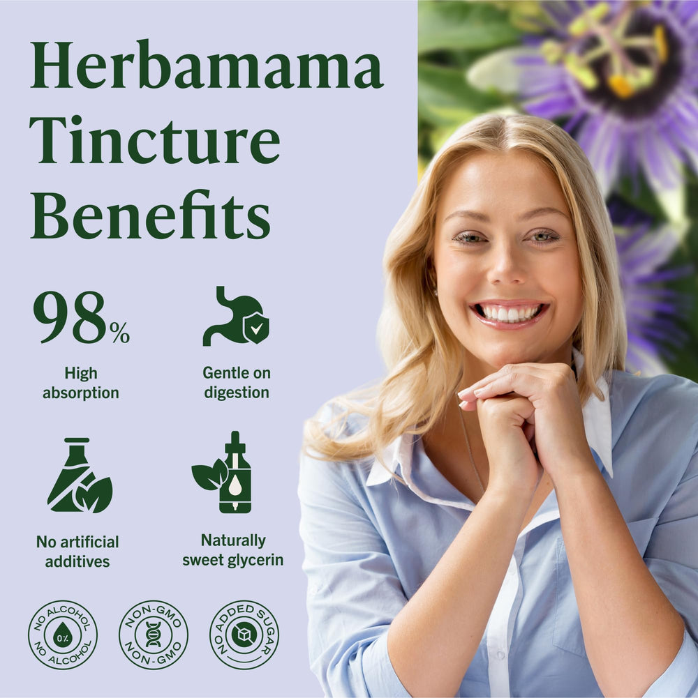 HERBAMAMA passionflower ingredients visual showing glycerin and water
