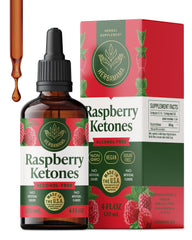 HERBAMAMA Raspberry Ketones bottle shows a simple three-ingredient formula for daily support.