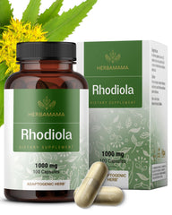 HERBAMAMA Rhodiola Rosea bottle close-up highlighting vegan formula for menopause support